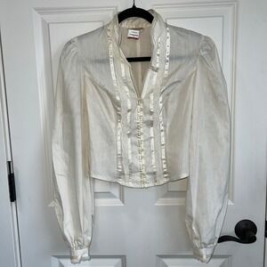 Gunne Sax Vintage Diana Blouse with Buttons, Beads, Lace, Satin. Size XSmall